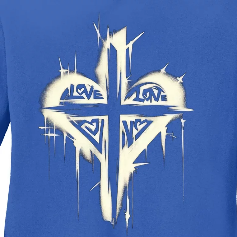 Edgy Punk Art Christian Love Cross Graffiti Graphic Design Gift Ladies Long Sleeve Shirt