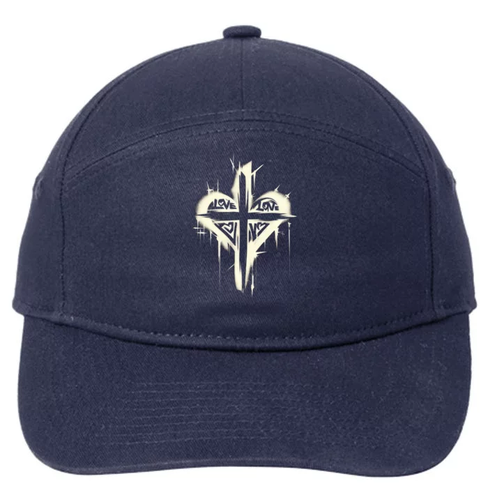 Edgy Punk Art Christian Love Cross Graffiti Graphic Design Gift 7-Panel Snapback Hat