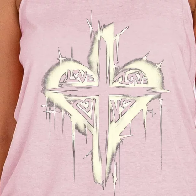 Edgy Punk Art Christian Love Cross Graffiti Graphic Design Gift Women's Knotted Racerback Tank