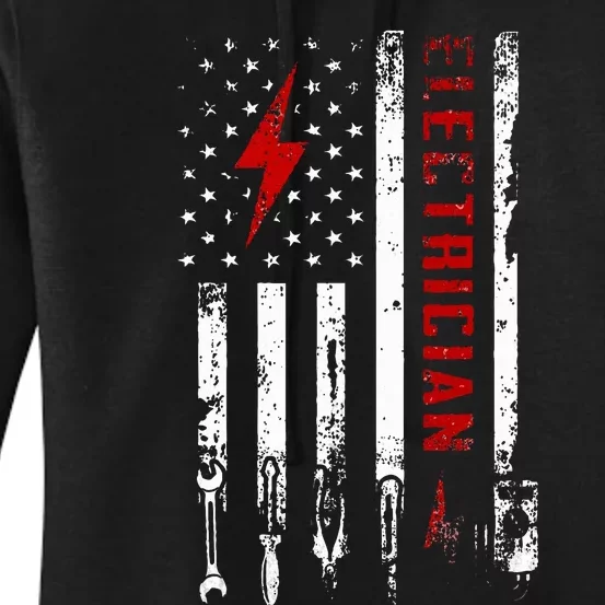 Electrician Patriotic American Flag Electrician Gift Women's Pullover Hoodie