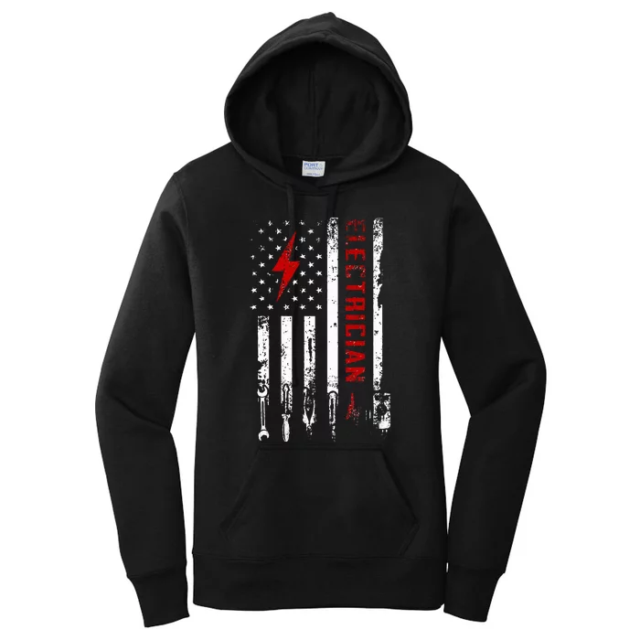 Electrician Patriotic American Flag Electrician Gift Women's Pullover Hoodie