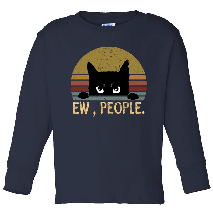 Ew People Black Cat Vintage Retro – Funny Cat Toddler Long Sleeve Shirt