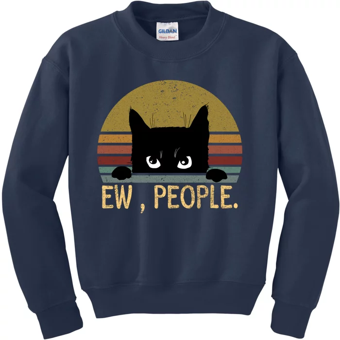 Ew People Black Cat Vintage Retro – Funny Cat Kids Sweatshirt