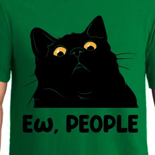 Ew People Funny Black Cat Lover Fun Cat Saying Cute Gift Pajama Set