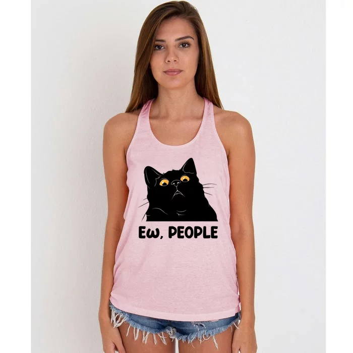 Ew People Funny Black Cat Lover Fun Cat Saying Cute Gift Women's Knotted Racerback Tank