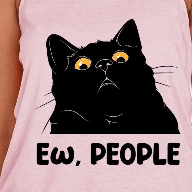 Ew People Funny Black Cat Lover Fun Cat Saying Cute Gift Women's Knotted Racerback Tank