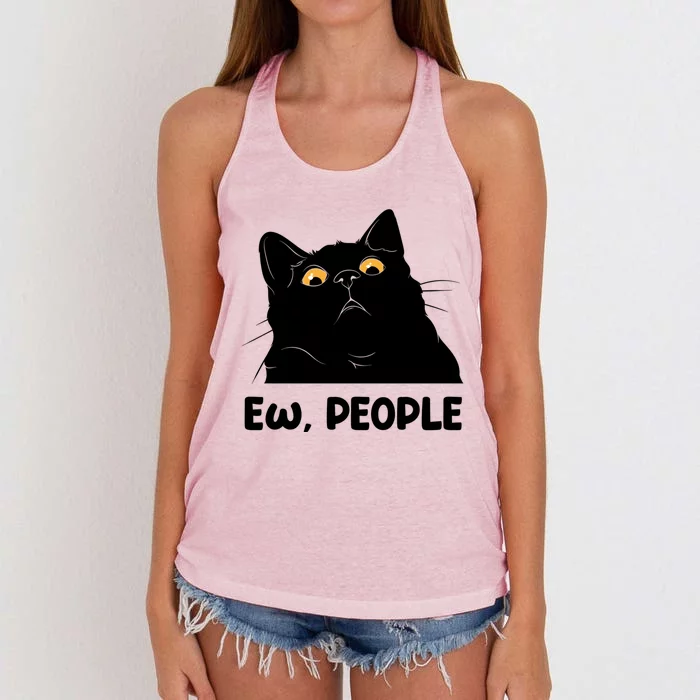 Ew People Funny Black Cat Lover Fun Cat Saying Cute Gift Women's Knotted Racerback Tank