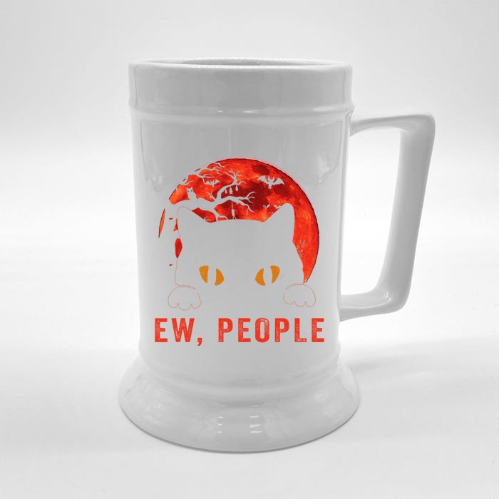 Ew People Funny Black Cat Evil Eyes Meowy Kitten Halloween Front & Back Beer Stein