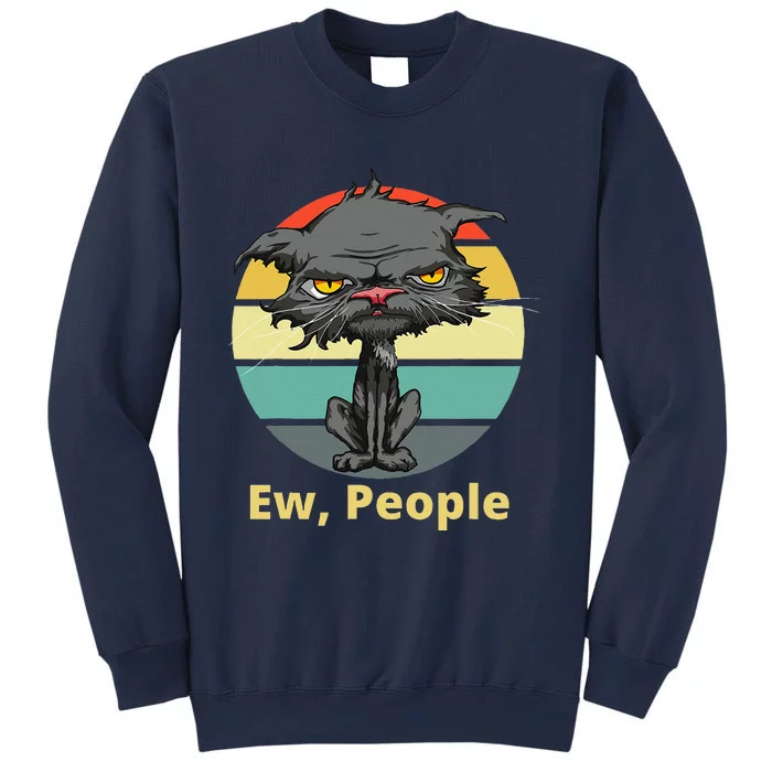 Ew People Funny Bored Cat Yellow Eyes Cat Lovers Retro Sweatshirt