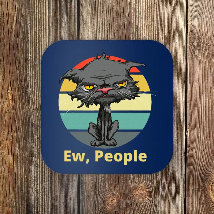 Ew People Funny Bored Cat Yellow Eyes Cat Lovers Retro Coaster