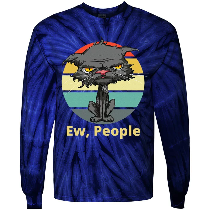 Ew People Funny Bored Cat Yellow Eyes Cat Lovers Retro Tie-Dye Long Sleeve Shirt