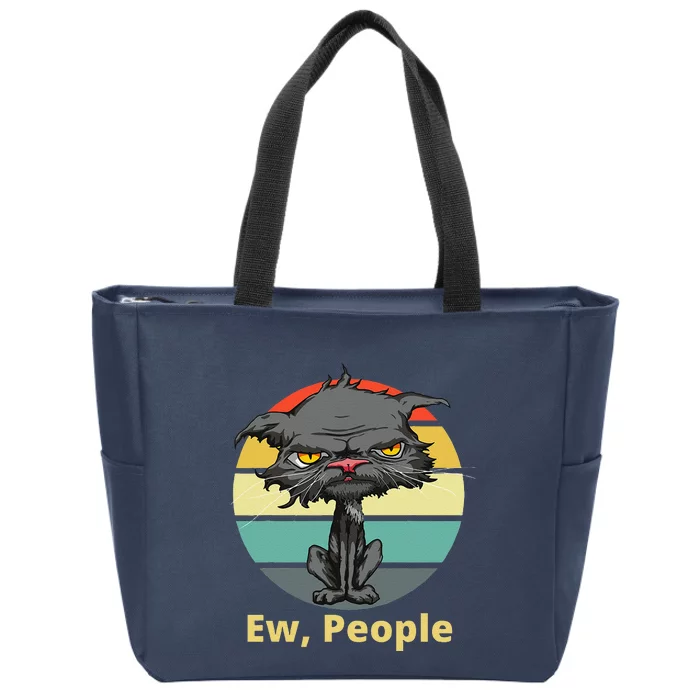 Ew People Funny Bored Cat Yellow Eyes Cat Lovers Retro Zip Tote Bag