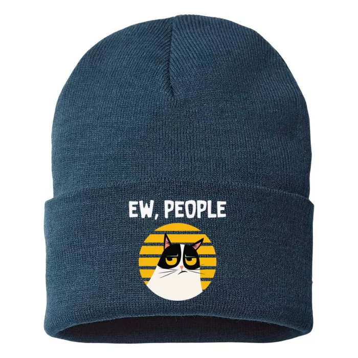 Ew People Funny Cat Lover Gift Sustainable Knit Beanie