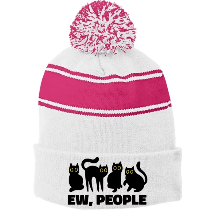 Ew People Funny Cat Lover Stripe Pom Pom Beanie