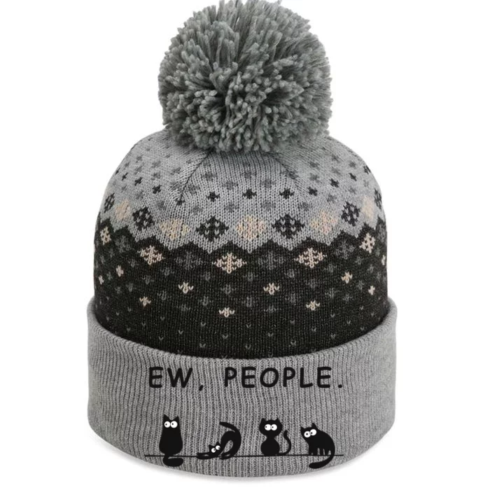 Ew People Funny Black Cat Ew People Meowy Cat Lovers Gift The Baniff Cuffed Pom Beanie