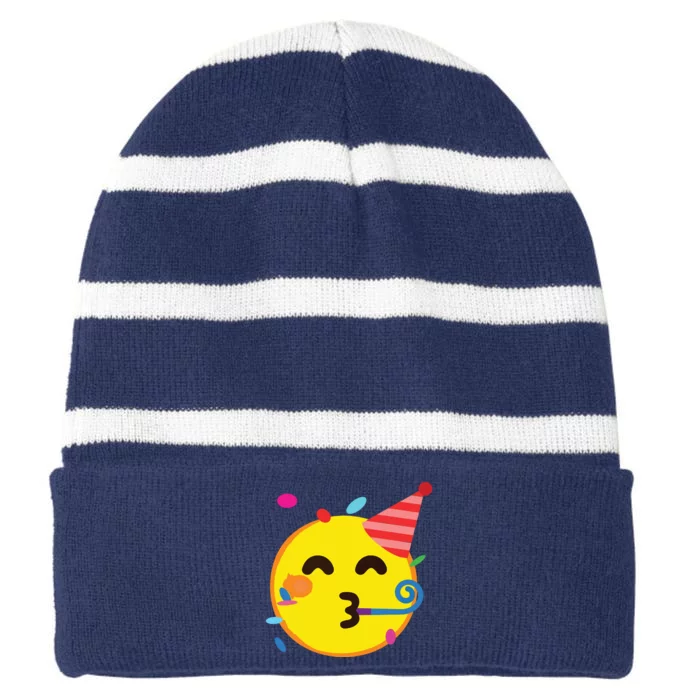 Emoticon Partying Face Birthday Striped Beanie with Solid Band