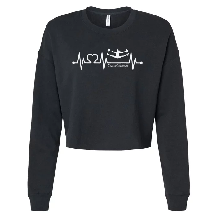 Ecg Pulse Heartbeat With Heart Cheerleader Cropped Pullover Crew