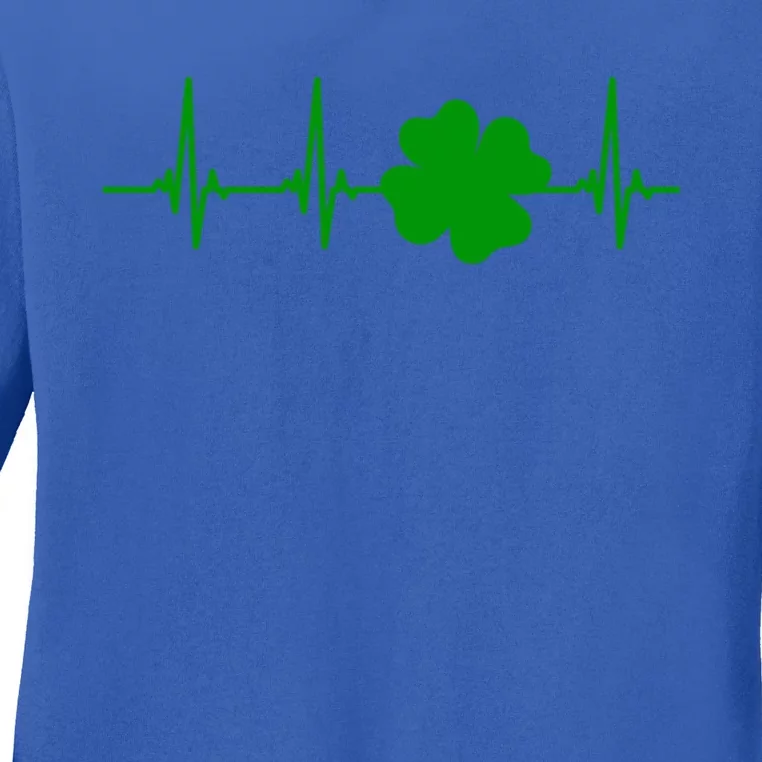 Ekg Pulse Heart Beat Shamrock For St Patricks Day Nurse Gift Ladies Long Sleeve Shirt