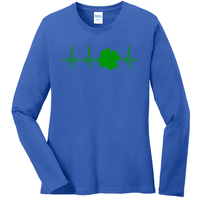 Ekg Pulse Heart Beat Shamrock For St Patricks Day Nurse Gift Ladies Long Sleeve Shirt