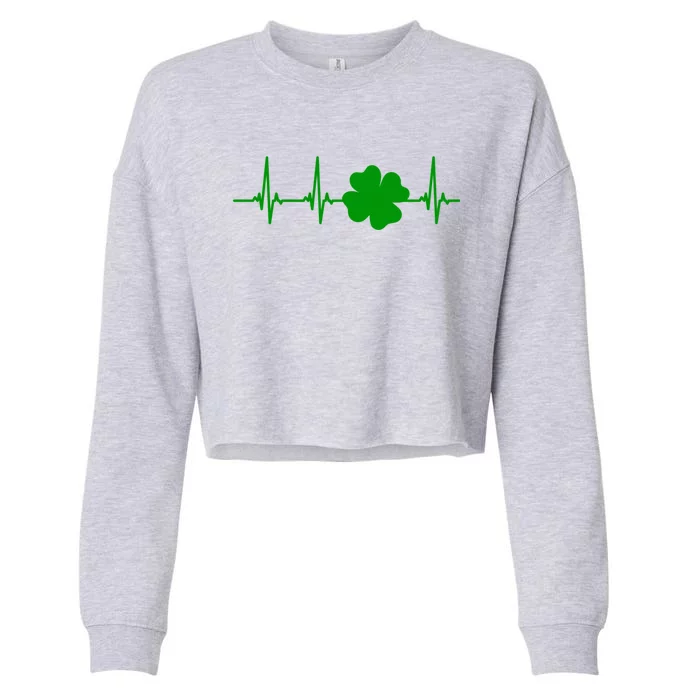 Ekg Pulse Heart Beat Shamrock For St Patricks Day Nurse Cool Gift Cropped Pullover Crew