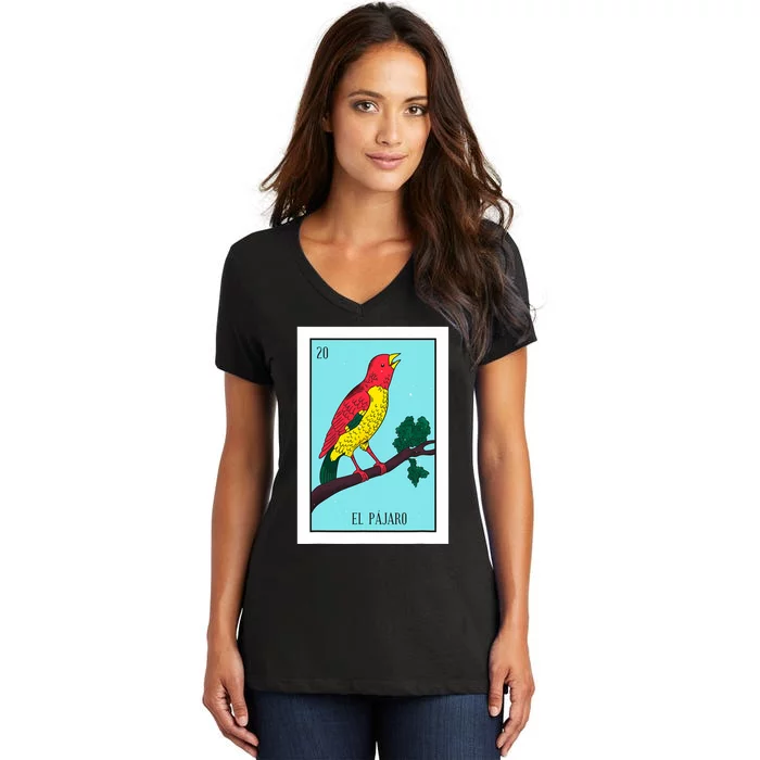 El Pajaro Lottery Card Gift The Bird Card Mexican Lottery Women's V-Neck T-Shirt