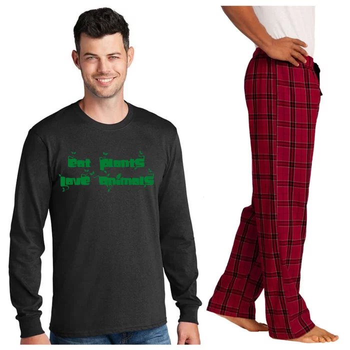 Eat Plants Love Animals Vegan Funny Gift Tops Cute Gift Long Sleeve Pajama Set