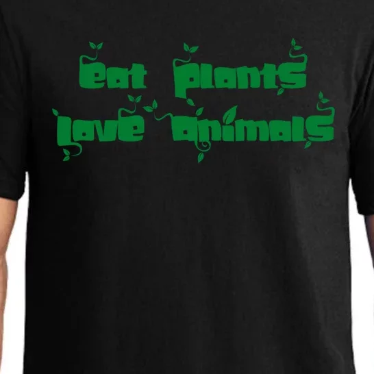 Eat Plants Love Animals Vegan Funny Gift Tops Cute Gift Pajama Set