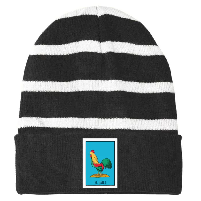 El Pollo Lottery Gift The Chicken Paper Mexican Lottery Striped Beanie with Solid Band