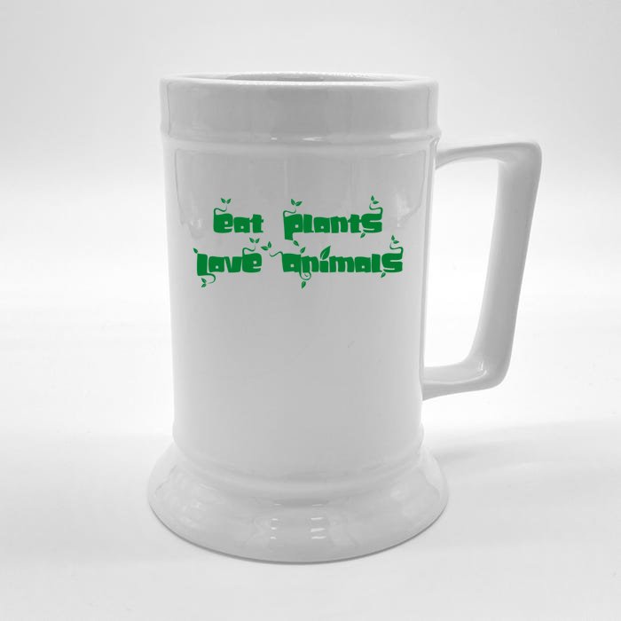 Eat Plants Love Animals Vegan Funny Gift Tops Cool Gift Front & Back Beer Stein