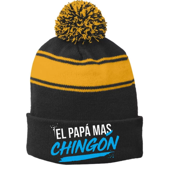 El Papa Mas Chingon Dia Del Padre Regalo Stripe Pom Pom Beanie