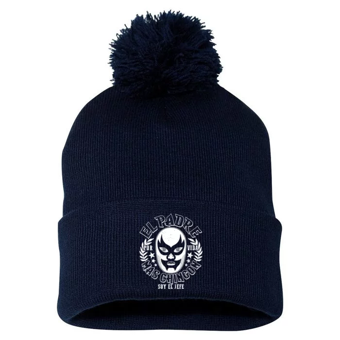 El Padre Mas Chingon Por Vida Soy El Jefe Luchador Mask Wrestler Pom Pom 12in Knit Beanie