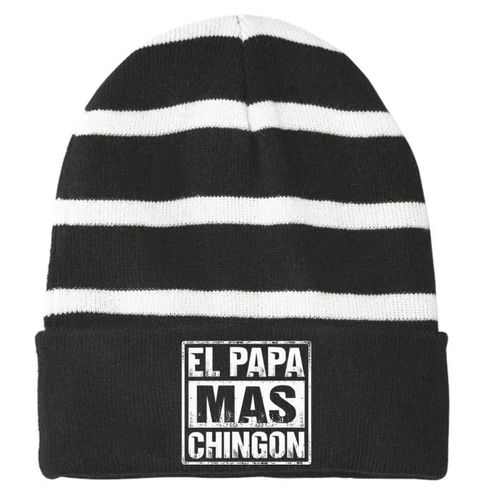 El Papa Mas Chingon Regalos Para Papa Dia Del Padre Dad Striped Beanie with Solid Band