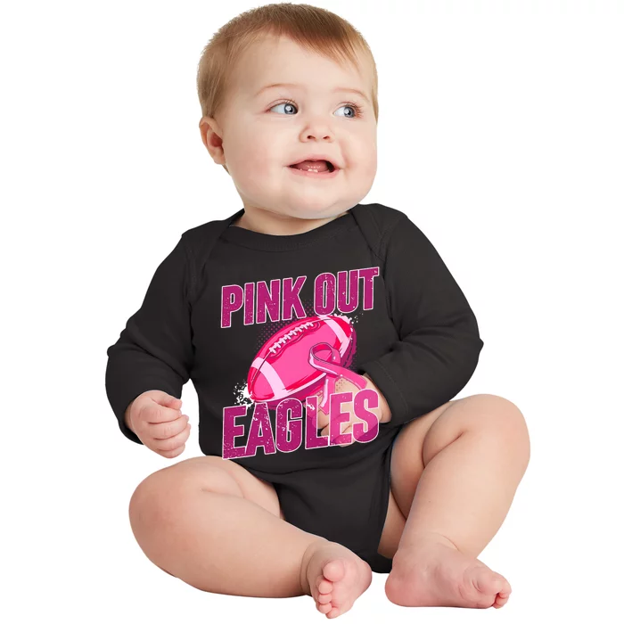 Eagles Pink Out Football Tackle Breast Cancer Baby Long Sleeve Bodysuit