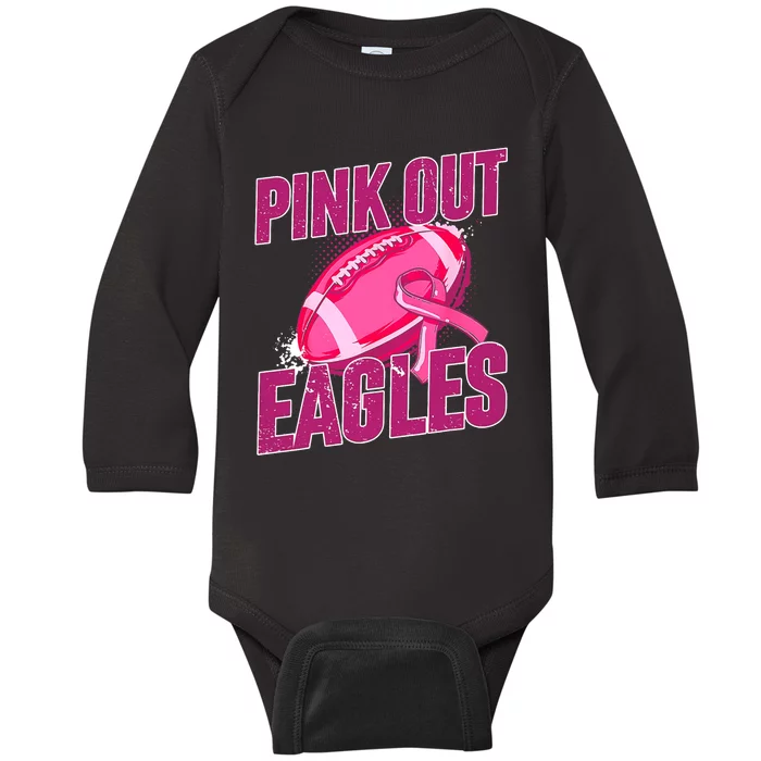 Eagles Pink Out Football Tackle Breast Cancer Baby Long Sleeve Bodysuit