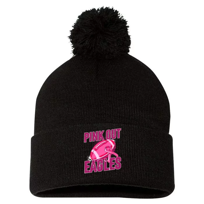 Eagles Pink Out Football Tackle Breast Cancer Pom Pom 12in Knit Beanie