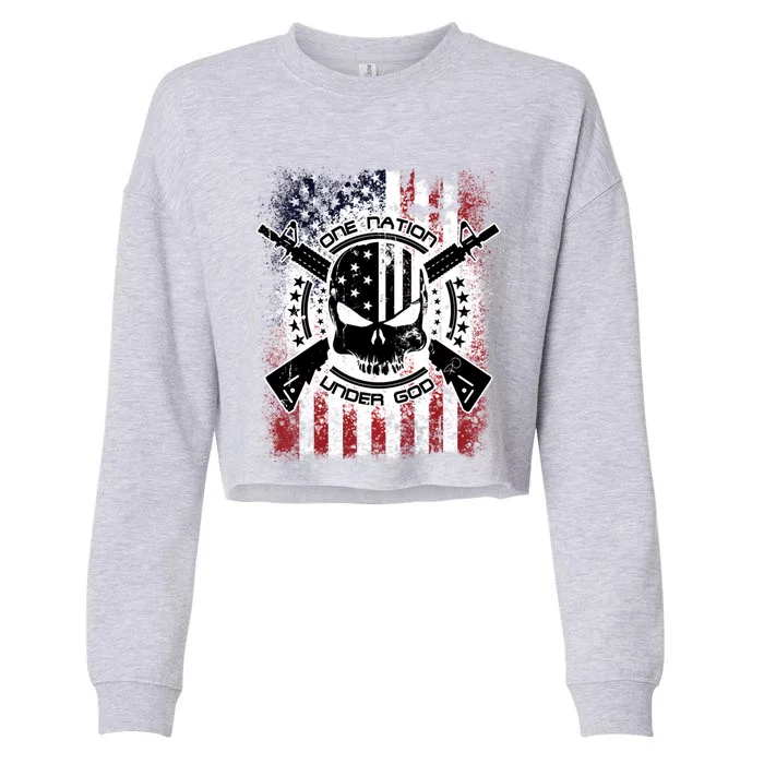 Epic Patriotic One Nation Under God Military Gift Cropped Pullover Crew