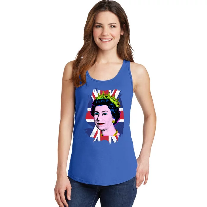 Elizabeth Portrait Pop Art Union Jack Flag Queen Of England Meaningful Gift Ladies Essential Tank