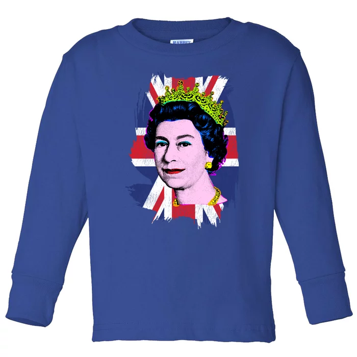 Elizabeth Portrait Pop Art Union Jack Flag Queen Of England Meaningful Gift Toddler Long Sleeve Shirt