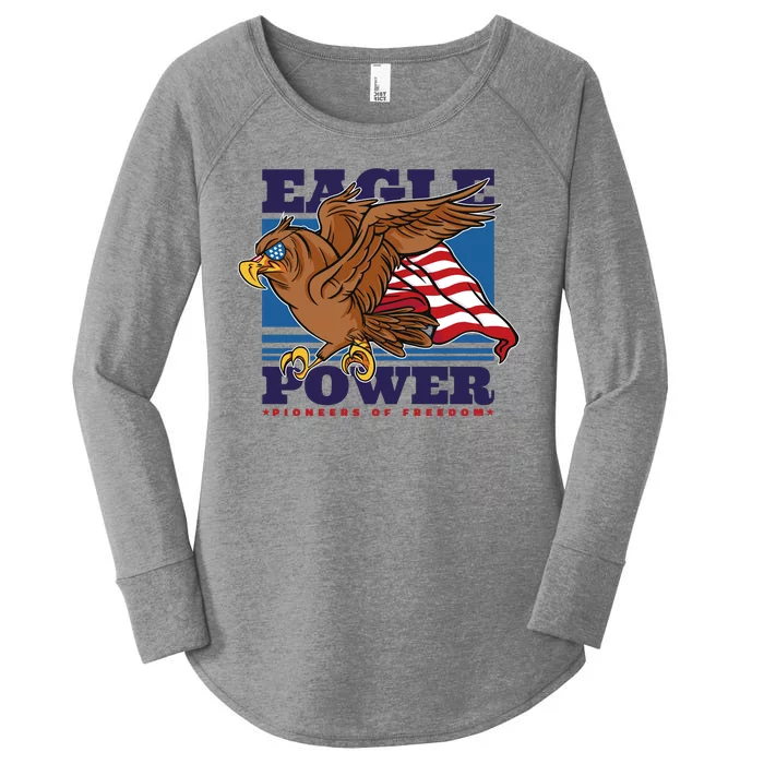 Eagle Power Pioneers Of Freedom American Flag Women's Perfect Tri Tunic Long Sleeve Shirt