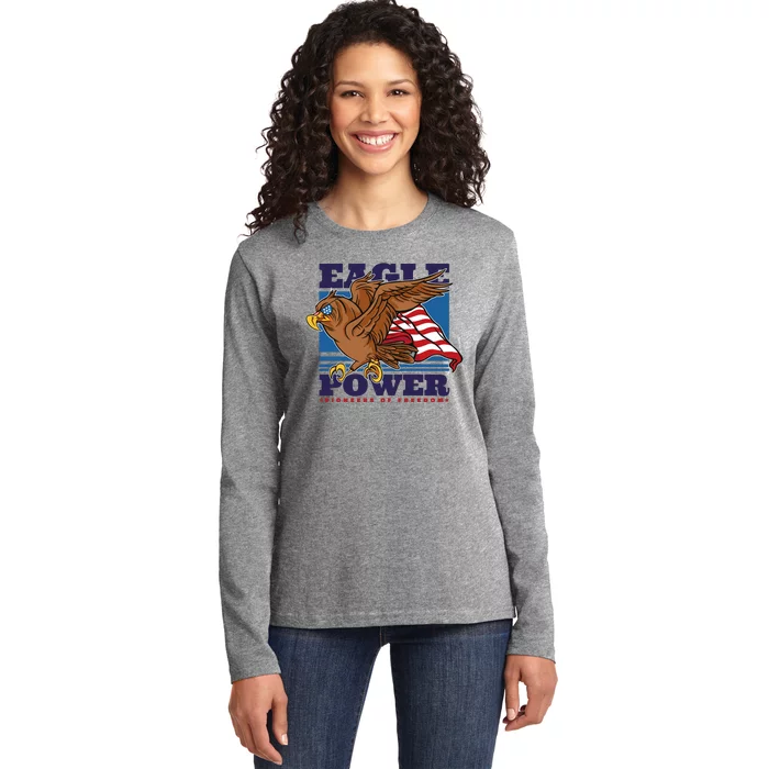 Eagle Power Pioneers Of Freedom American Flag Ladies Long Sleeve Shirt