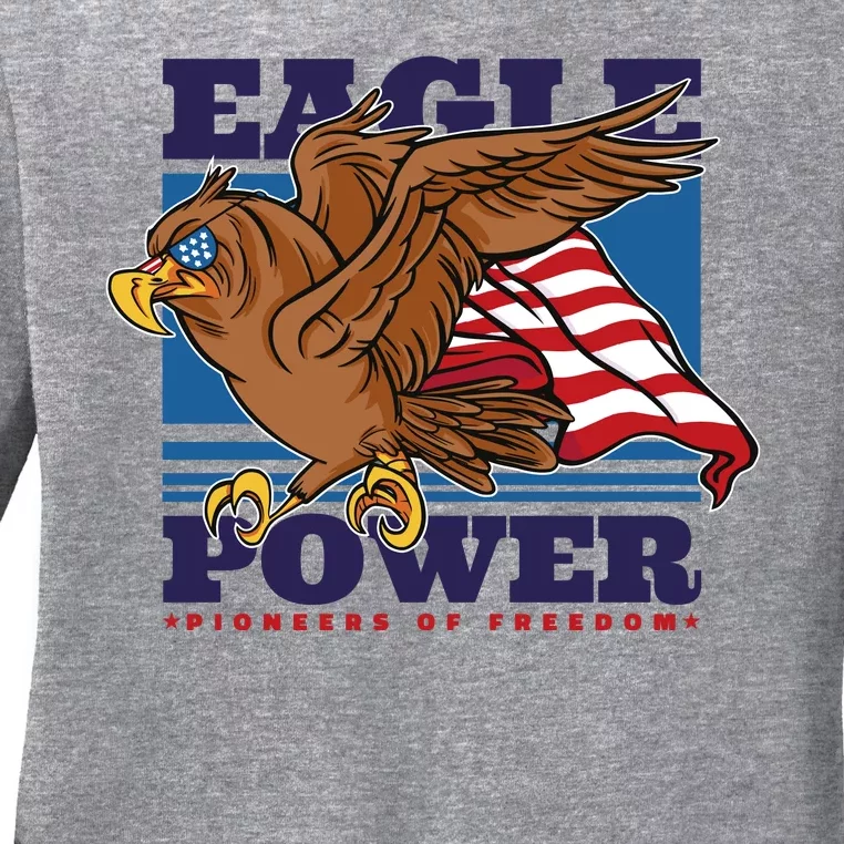 Eagle Power Pioneers Of Freedom American Flag Ladies Long Sleeve Shirt