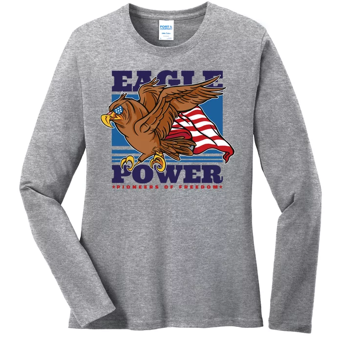 Eagle Power Pioneers Of Freedom American Flag Ladies Long Sleeve Shirt