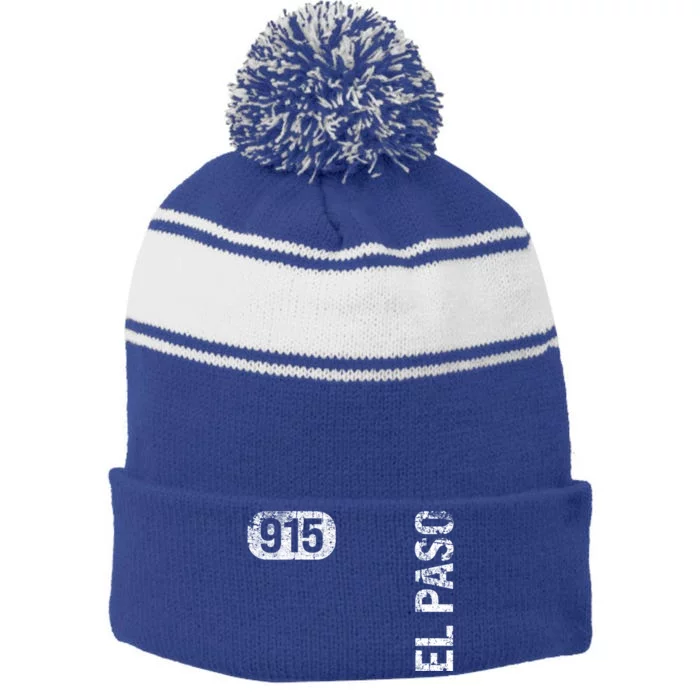 El Paso Texas 915 Area Code Vintage Retro Gift Stripe Pom Pom Beanie