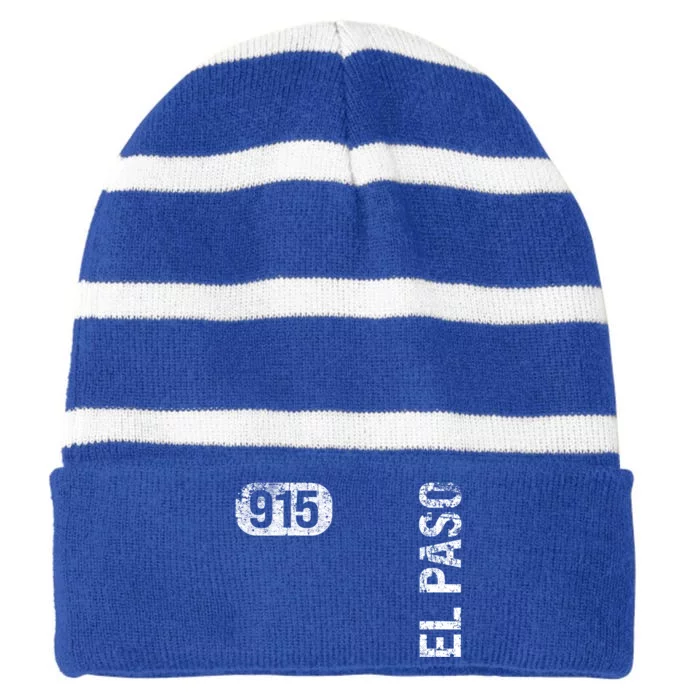 El Paso Texas 915 Area Code Vintage Retro Gift Striped Beanie with Solid Band