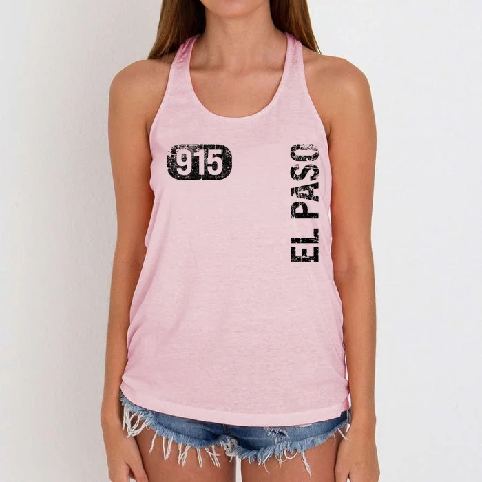 El Paso Texas 915 Area Code Vintage Retro Gift Women's Knotted Racerback Tank