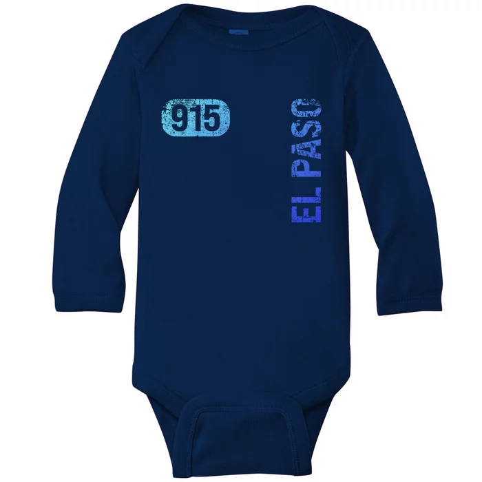 El Paso Texas 915 Area Code Vintage Retro Gift Baby Long Sleeve Bodysuit