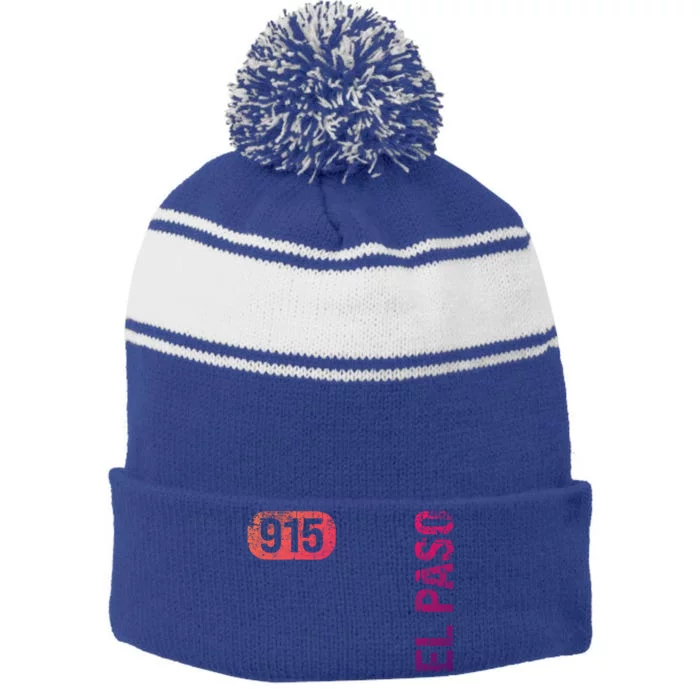 El Paso Texas 915 Area Code Vintage Retro Gift Stripe Pom Pom Beanie