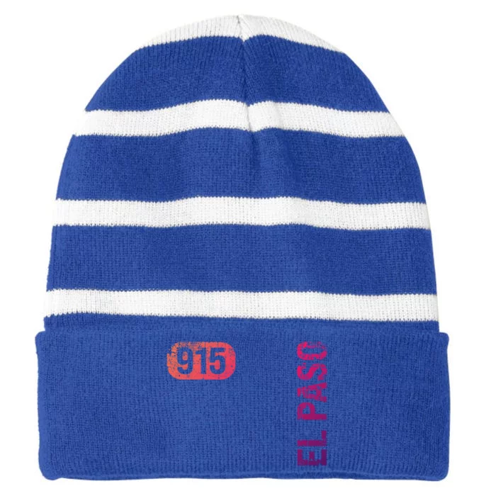 El Paso Texas 915 Area Code Vintage Retro Gift Striped Beanie with Solid Band