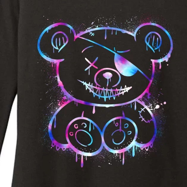 Emo Punk Teddy Bear Graffiti Womens CVC Long Sleeve Shirt