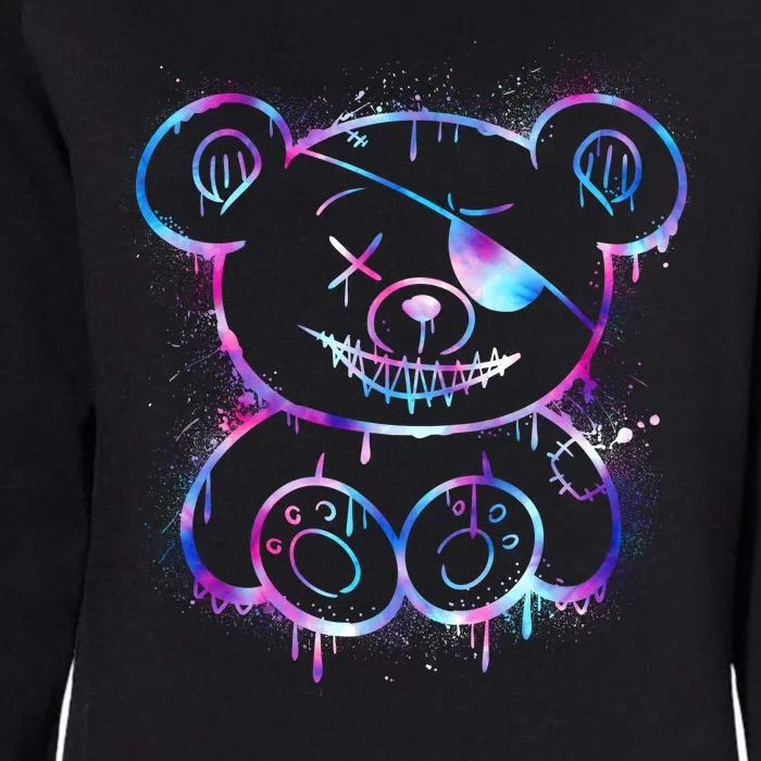 Emo Punk Teddy Bear Graffiti Womens California Wash Sweatshirt